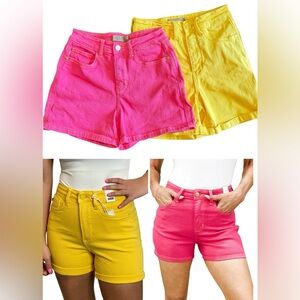 Judy Blue Hot Pink & Bright Yellow High-Rise Jean Shorts Duo